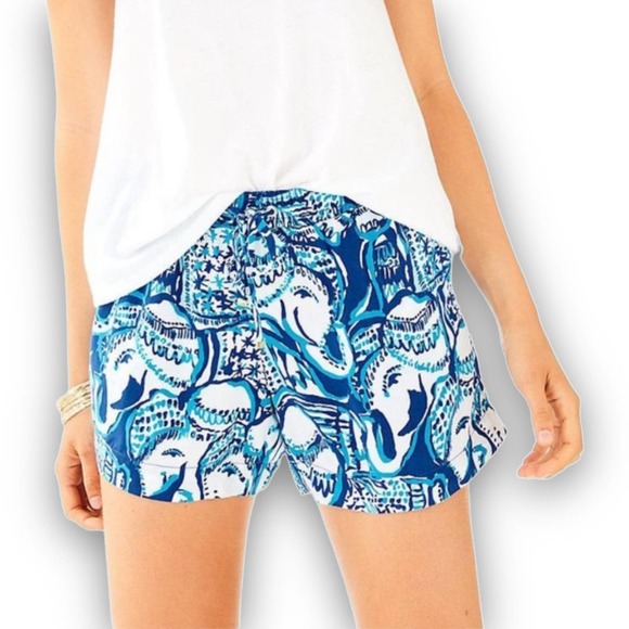 Lilly Pulitzer Pants - Lilly Pulitzer Women's Katia Keep On Trunkin Blue Elephant Shorts Size Medium